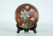 Load image into Gallery viewer, Cloisonné Plate with Pink Peony &amp; Butterflies – Hand-Enameled Floral Art on Red Ground
