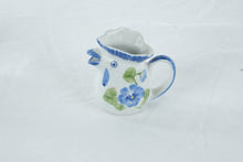 Load image into Gallery viewer, Andrea by Sadek Rooster Creamer Pitcher Blue Pansy Floral Ceramic Thailand
