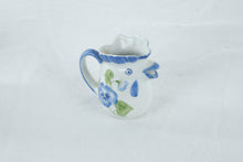 Load image into Gallery viewer, Andrea by Sadek Rooster Creamer Pitcher Blue Pansy Floral Ceramic Thailand
