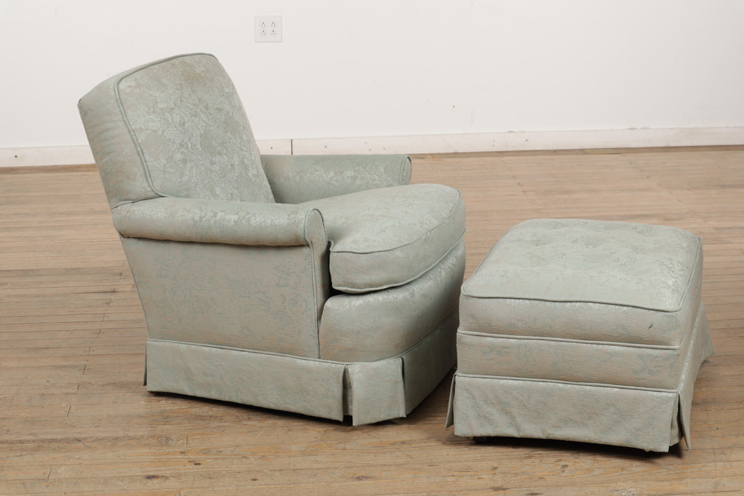 Floral Seafoam Armchair with Ottoman