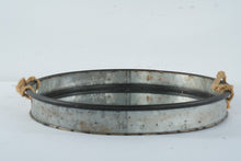 Load image into Gallery viewer, At Home Round Galvanized Metal Mirror Tray Rope Handles Farmhouse Decor
