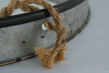 Load image into Gallery viewer, At Home Round Galvanized Metal Mirror Tray Rope Handles Farmhouse Decor

