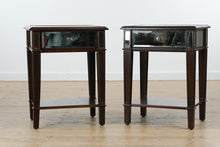 Load image into Gallery viewer, Pair of Pier 1 Mirrored Side Tables with Dark Wood Frame
