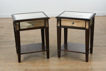 Load image into Gallery viewer, Pair of Pier 1 Mirrored Side Tables with Dark Wood Frame
