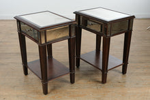 Load image into Gallery viewer, Pair of Pier 1 Mirrored Side Tables with Dark Wood Frame
