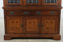 Load image into Gallery viewer, Mission Style Wood China Cabinet with Leaded Glass Doors and Storage Drawers
