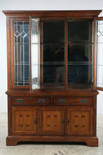 Load image into Gallery viewer, Mission Style Wood China Cabinet with Leaded Glass Doors and Storage Drawers
