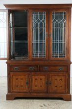 Load image into Gallery viewer, Mission Style Wood China Cabinet with Leaded Glass Doors and Storage Drawers

