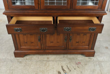Load image into Gallery viewer, Mission Style Wood China Cabinet with Leaded Glass Doors and Storage Drawers
