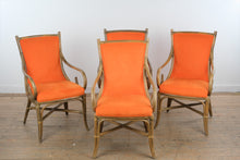 Load image into Gallery viewer, Modern Round Dining Table and 4 Rattan Armchairs with Orange Upholstery Set
