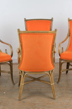 Load image into Gallery viewer, Modern Round Dining Table and 4 Rattan Armchairs with Orange Upholstery Set
