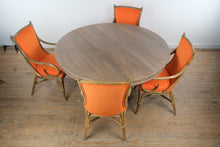 Load image into Gallery viewer, Modern Round Dining Table and 4 Rattan Armchairs with Orange Upholstery Set
