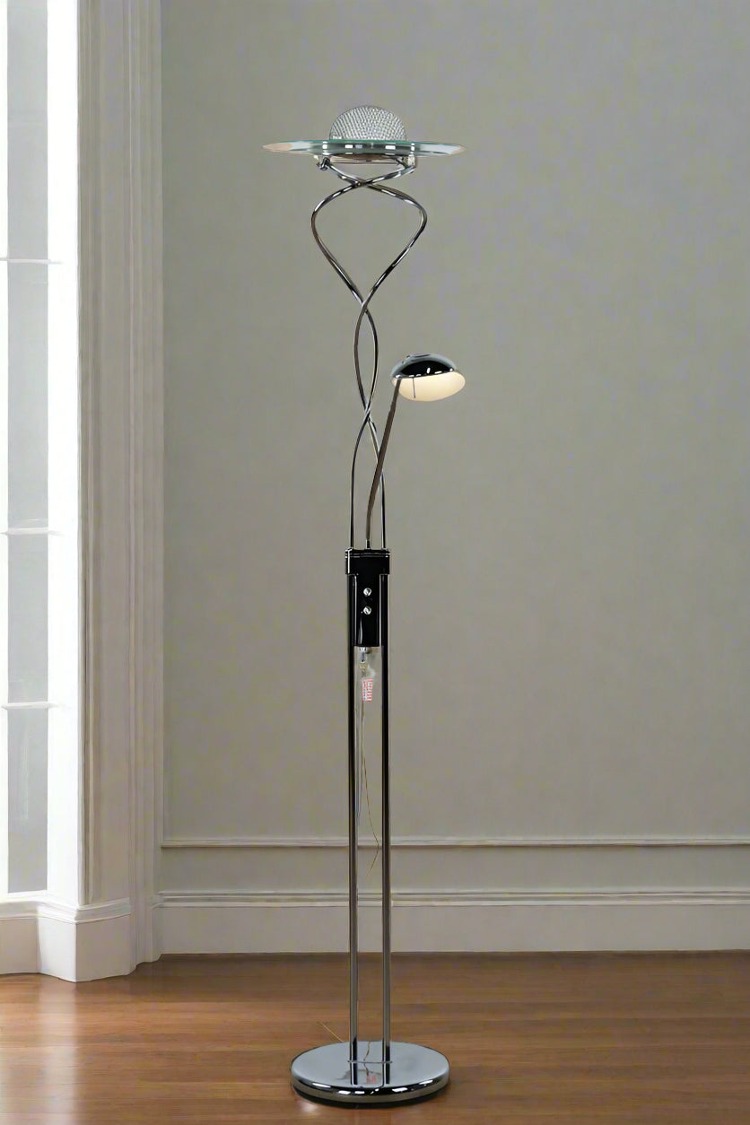 Modern Chrome Spiral Torchiere Floor Lamp with Reading Light – 70