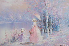 Load image into Gallery viewer, Walton Signed Impressionist Landscape Painting Mother and Child Lake Scene 43x32
