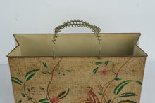 Load image into Gallery viewer, Tole Metal Magazine Holder Monkey &amp; Floral Chinoiserie 15” Mid Century
