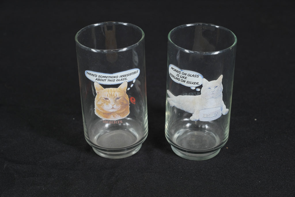 Morris the Cat 9Lives Glasses – Set of 2 Advertising Tumblers, 1970s–80s Promo