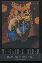 Load image into Gallery viewer, Vintage 1990s Preston Vineyards Moscato Curioso Cat Wine Advertising Poster 27 x 38
