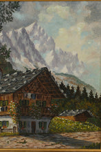 Load image into Gallery viewer, Alpine Chalet Landscape Painting – Original Oil on Canvas in Ornate Gold Frame, 11.75 x 13.5
