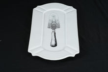 Load image into Gallery viewer, Mud Pie Vintage-Style Ceramic Serving Tray – Cake Server Illustration, Scalloped Edges (16" x 8")
