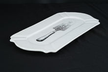 Load image into Gallery viewer, Mud Pie Vintage-Style Ceramic Serving Tray – Cake Server Illustration, Scalloped Edges (16" x 8")
