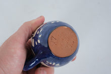Load image into Gallery viewer, Pair Mexican Hand Painted Blue White Floral Pottery Mugs Terracotta Clay

