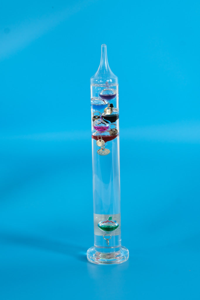Galileo Thermometer – Tall Glass Temperature Gauge with Multicolor Floating Bulbs