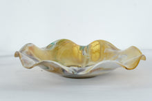 Load image into Gallery viewer, Vintage Hand Blown Art Glass Bowl Amber Black White Swirl Console Centerpiece
