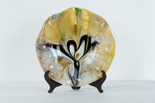 Load image into Gallery viewer, Vintage Hand Blown Art Glass Bowl Amber Black White Swirl Console Centerpiece

