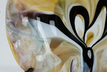 Load image into Gallery viewer, Vintage Hand Blown Art Glass Bowl Amber Black White Swirl Console Centerpiece

