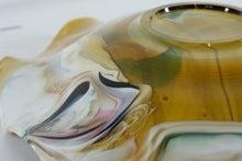 Load image into Gallery viewer, Vintage Hand Blown Art Glass Bowl Amber Black White Swirl Console Centerpiece
