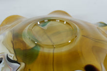Load image into Gallery viewer, Vintage Hand Blown Art Glass Bowl Amber Black White Swirl Console Centerpiece
