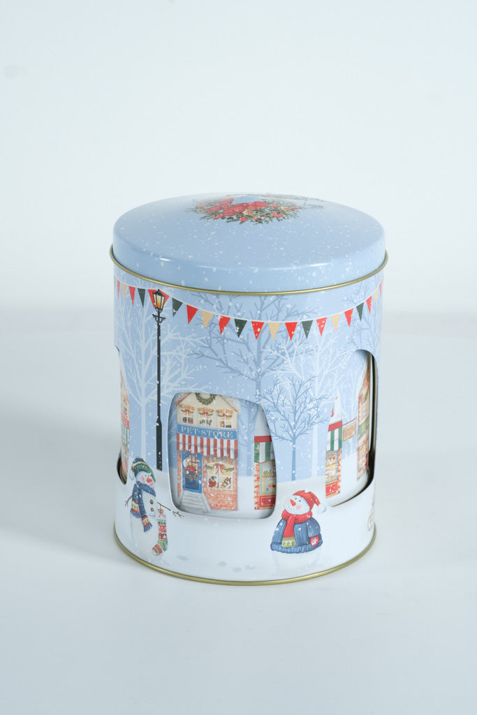 Pier 1 Imports Musical Christmas Tin – Village Scene Design, Lidded Holiday Décor