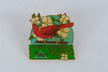 Load image into Gallery viewer, North Carolina BellSouth Pioneers 35-Year Service Pin – Red Cardinal &amp; Dogwood Enamel Lapel Badge by Surrey
