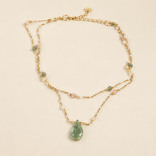 Load image into Gallery viewer, Nakamol Gold Tone Layered Necklace Green Stone Teardrop Pendant Beaded
