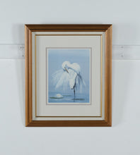 Load image into Gallery viewer, Limited Edition Signed Bird Art Print by Nancy Zitterrain | White Egret &amp; Lily | Framed Wildlife Print | 21” x 25”

