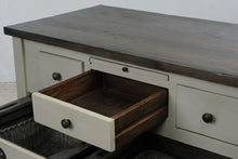 Load image into Gallery viewer, NapaStyle Possum Belly Kitchen Island with Zinc Bins and Dark Wood Top
