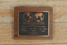 Load image into Gallery viewer, Apollo 11 Commemorative Plaque – “We Came in Peace for All Mankind” Copper-Tone Cast on Wood – 5.5&quot; Display
