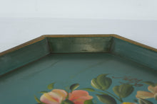 Load image into Gallery viewer, Vintage Nashco Hand Painted Floral Tole Tray Turquoise Metal Serving Tray New York
