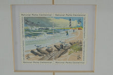 Load image into Gallery viewer, Framed Coastal Lighthouse Photograph with National Parks Centennial Stamp Display
