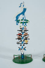 Load image into Gallery viewer, Pair of German Tin Miniature Maypoles – Kunst &amp; Handwerk P. Urban München – Hand-Painted Erzgebirge-Style Figurines
