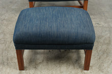 Load image into Gallery viewer, Navy Upholstered Wingback Chair with Matching Ottoman and Wood Legs
