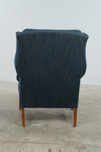 Load image into Gallery viewer, Navy Upholstered Wingback Chair with Matching Ottoman and Wood Legs
