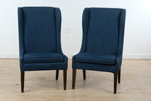 Load image into Gallery viewer, Pair of Madison Park Navy Upholstered Wingback Dining Chairs with Nailhead Trim
