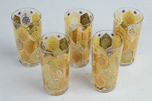 Load image into Gallery viewer, Vintage Cera Ned Harris Jeweled Pineapple Gold Highball Glasses Set of 5

