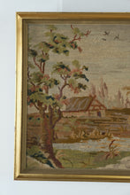 Load image into Gallery viewer, Framed Antique Style Needlepoint Tapestry Pastoral Scene Wall Art 55.5 x 19
