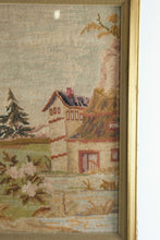 Load image into Gallery viewer, Framed Antique Style Needlepoint Tapestry Pastoral Scene Wall Art 55.5 x 19
