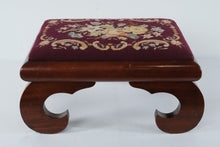 Load image into Gallery viewer, Vintage Needlepoint Footstool Mahogany Wood Floral Upholstered Ottoman
