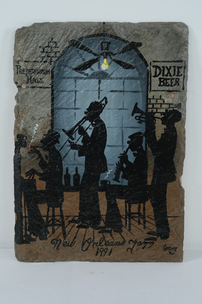 Hand-Painted Slate Wall Art – New Orleans Jazz Scene (1991) – Vivian & Pierre Louis Laiche