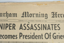 Load image into Gallery viewer, Original 1963 JFK Assassination Newspapers Durham Morning Herald Four Historic Issues
