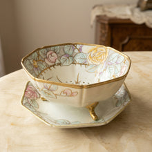 Load image into Gallery viewer, Antique Nippon Hand Painted Rose Berry Strainer Bowl Underplate Gold Trim Set

